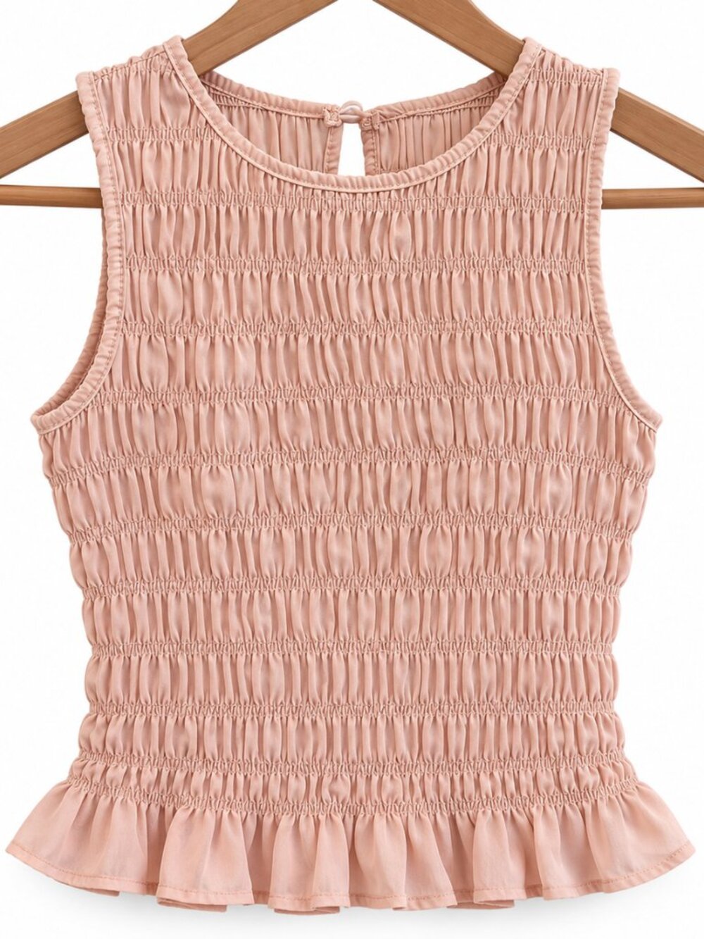 Smocked Ruched Tank Top Blush Pink Ruffle Hem Coquette Balletcore Romantic S